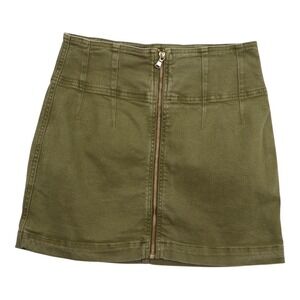 Free People We The Free Green Zip Front Denim Mini Skirt Size 28 Y2K Utility